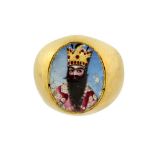 A GOLD RING WITH A POLYCHROME-PAINTED ENAMEL PORTRAIT OF FATH 'ALI SHAH (R.1797 - 1834) Qajar Iran,