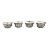 FOUR ENGRAVED ISFAHANI SILVER SAMOVAR BOWLS Isfahan, Iran, 20th century