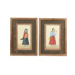 TWO SMALL ALBUM PAGES WITH PORTRAITS OF QAJAR BEAUTIES Qajar Iran, 19th century