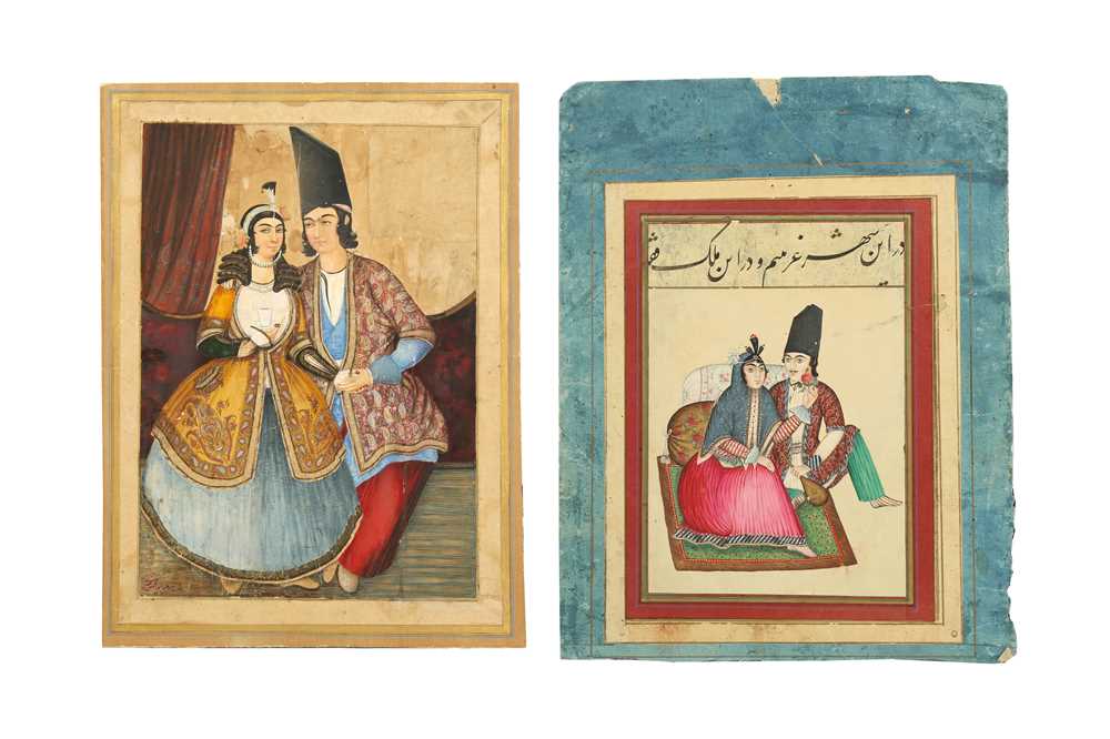 TWO PORTRAITS OF QAJAR COUPLES Iran, 19th century