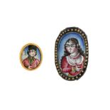 TWO QAJAR POLYCHROME-PAINTED ENAMELLED PORTRAIT MINIATURE PLAQUES Iran, 19th century