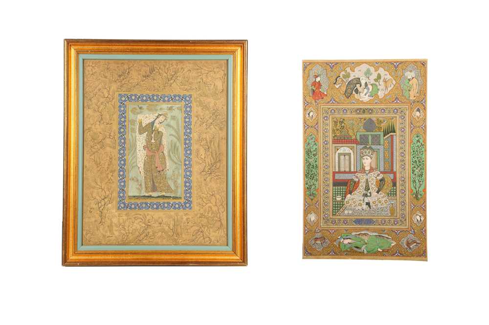 TWO ARCHAISTIC SAFAVID-REVIVAL PORTRAITS Iran, late 19th - mid 20th century