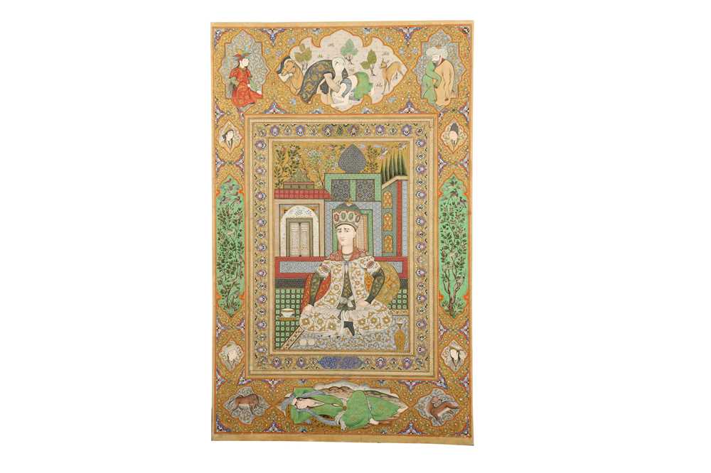 TWO ARCHAISTIC SAFAVID-REVIVAL PORTRAITS Iran, late 19th - mid 20th century - Image 11 of 15