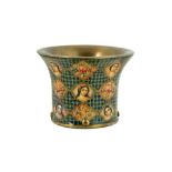 A QAJAR POLYCHROME-PAINTED ENAMELLED COPPER QALYAN CUP Iran, mid to late 19th century