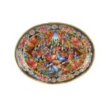 A POLYCHROME-PAINTED ENAMELLED COPPER OVAL DISH WITH YUSUF AN ZULEYKHA Qajar Iran, first half 19th c