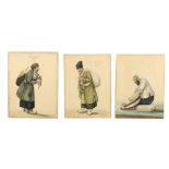 THREE QAJAR WATERCOLOURS OF TRADESMEN AND TWO PORTRAITS OF YOUTHS Qajar Iran, 19th century