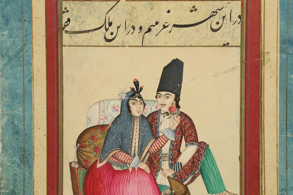 TWO PORTRAITS OF QAJAR COUPLES Iran, 19th century - Image 3 of 4