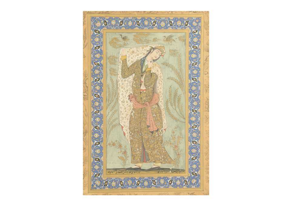 TWO ARCHAISTIC SAFAVID-REVIVAL PORTRAITS Iran, late 19th - mid 20th century - Image 4 of 15