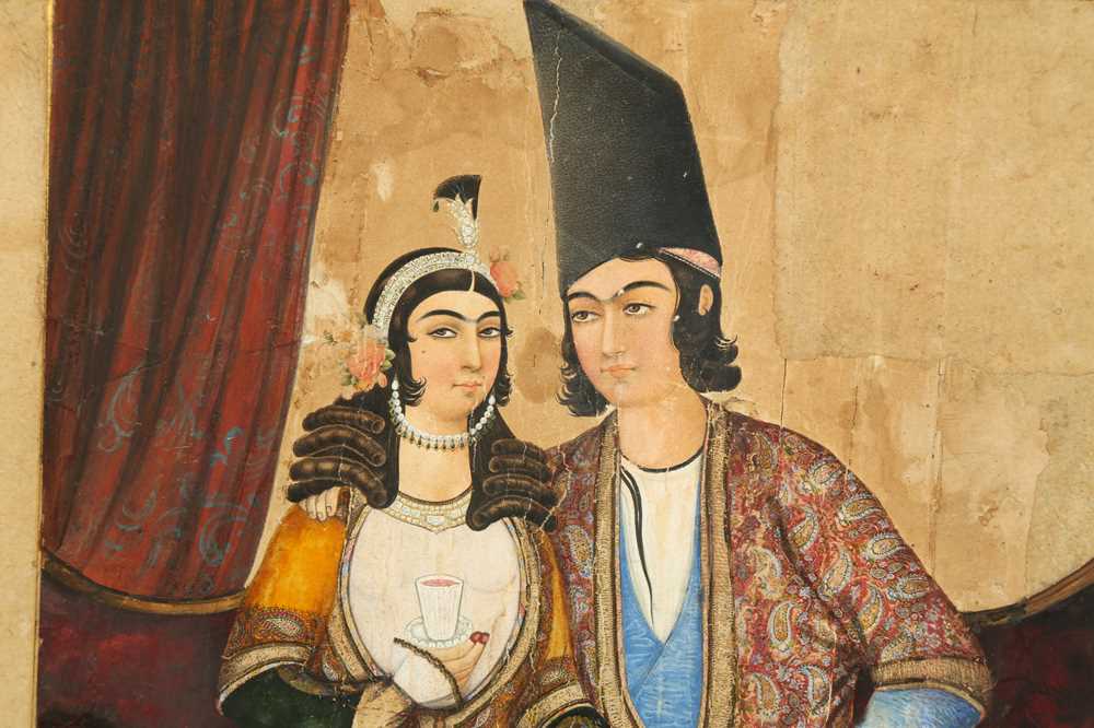 TWO PORTRAITS OF QAJAR COUPLES Iran, 19th century - Image 2 of 4