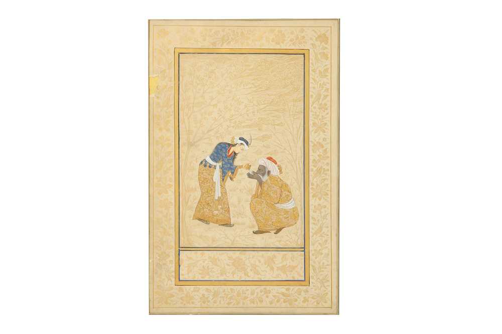 TWO ARCHAISTIC SAFAVID-REVIVAL TINTED DRAWINGS Iran, late 19th - first half 20th century - Image 4 of 6