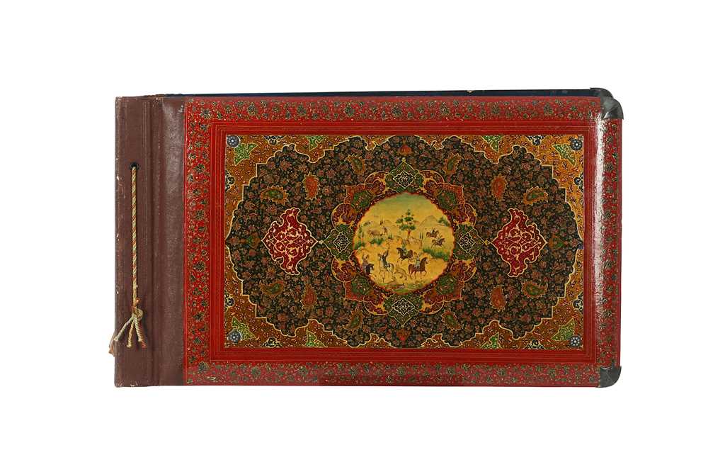 A POLYCHROME-PAINTED, LACQUERED AND ENAMELLED ALBUM COVER WITH KHATAMKARI Possibly Isfahan, Iran, la - Image 11 of 12