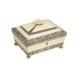 λ AN ANGLO-INDIAN VIZAGAPATAM IVORY AND CARVED SANDALWOOD SEWING BOX Vizagapatam, Andhra Pradesh, In