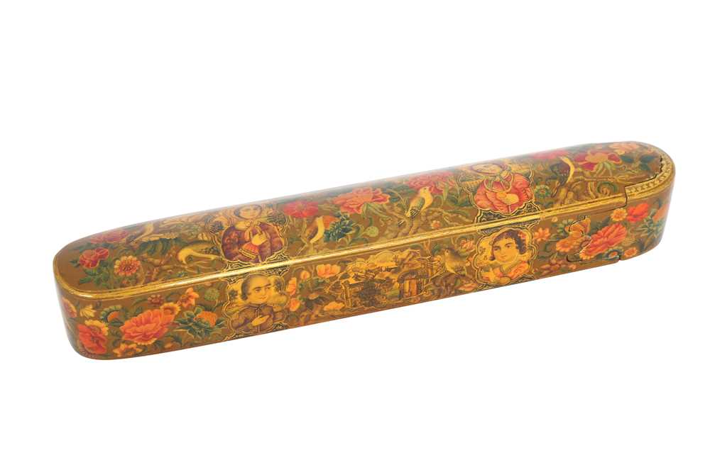 A QAJAR LACQUERED PAPIER-MÂCHÉ PEN CASE (QALAMDAN) Iran, 19th century