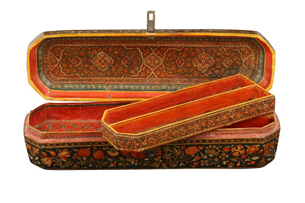 A KASHMIRI LACQUERED PAPIER-MÂCHÉ CALLIGRAPHER'S TOOLS AND PEN CASE Kashmir, Northern India, mid to - Image 7 of 9