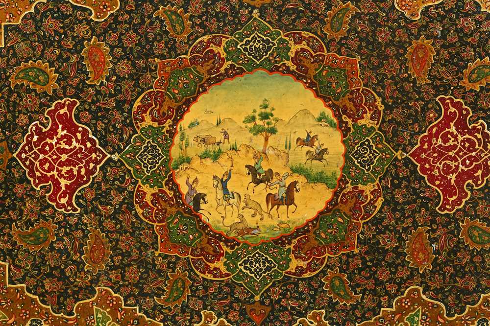 A POLYCHROME-PAINTED, LACQUERED AND ENAMELLED ALBUM COVER WITH KHATAMKARI Possibly Isfahan, Iran, la - Image 8 of 12