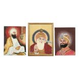 THREE PORTRAITS OF SIKH GURUS Punjab, Northern India, late 20th century