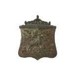 A BRONZE GUNPOWDER CARTRIDGE CASE (PALASKA) WITH A RIDER ON HORSEBACK Greece or Balkans, Western Ott