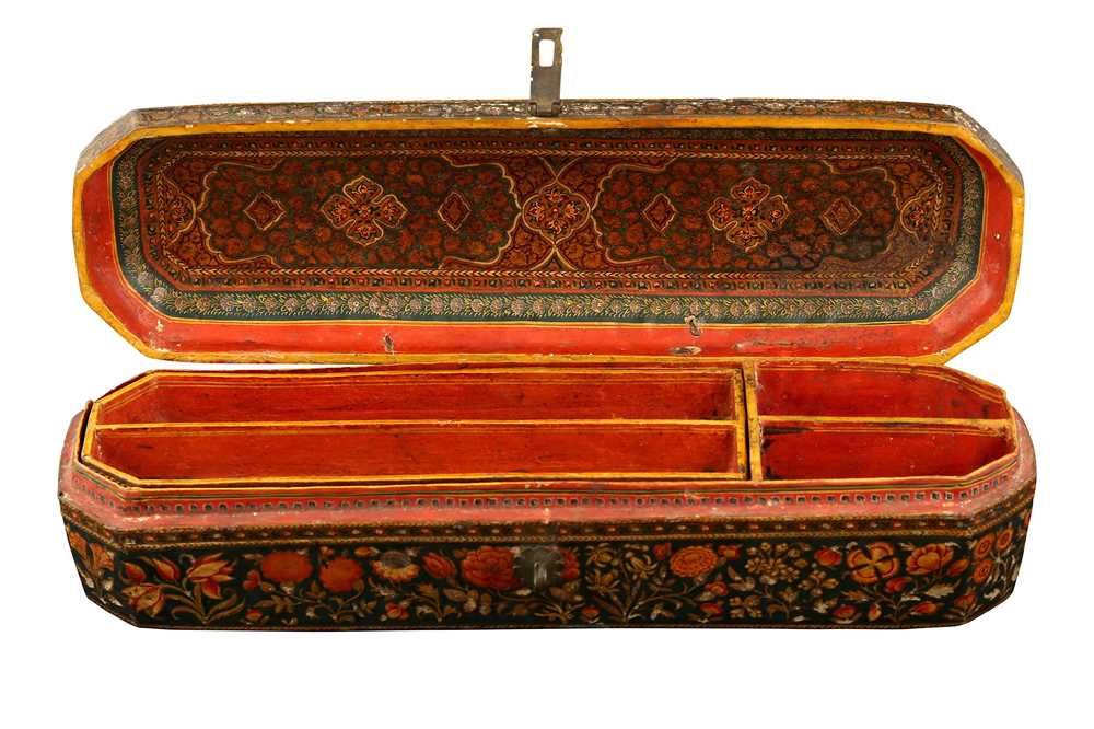 A KASHMIRI LACQUERED PAPIER-MÂCHÉ CALLIGRAPHER'S TOOLS AND PEN CASE Kashmir, Northern India, mid to - Image 5 of 9