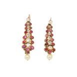 A PAIR OF RUBY AND SPINEL-ENCRUSTED EARRINGS South India, late 19th century