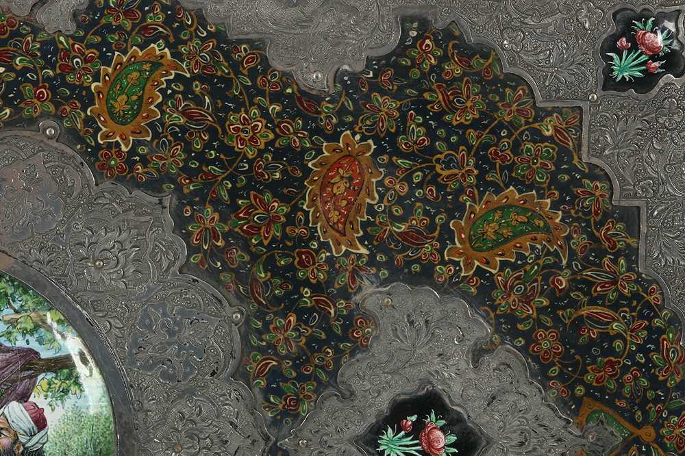 A POLYCHROME-PAINTED, LACQUERED AND ENAMELLED ALBUM COVER WITH KHATAMKARI Possibly Isfahan, Iran, la - Image 5 of 12