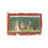 KRISHNA AND RADHA MEETING IN A FOREST Possibly Basohli, Pahari Hills, North India, 19th century