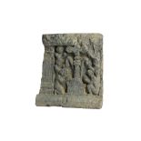 A GREY SCHIST RELIEF OF WORSHIPPERS AROUND A PILLAR Ancient region of Gandhara, 2nd - 3rd century