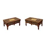 λ A PAIR OF MOTHER-OF-PEARL AND BONE-INLAID ORIENTALIST MASHRABIYA-STYLE LOW TABLES Egypt, mid to la