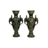 A PAIR OF LARGE ORIENTALIST POTTERY VASES WITH BRONZE FINISH Possibly Germany or France, late 19th -