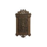 A CAST IRON AND WOOD CIGAR HUMIDOR WALL CABINET Germany, late 19th century