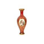 A LARGE GILT RUBY RED GLASS VASE WITH A MINIATURE PORTRAIT ROUNDEL Possibly Bohemia, Czech Republic,