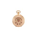 POCKET WATCH POCKET WATCH COURVOISIER FRÈRES, CHAUX DE FONDS, SWITZERLAND 14K GOLD, DIAMONDS AND RUB