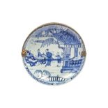 A CHINESE BLUE AND WHITE FIGURATIVE DISH.