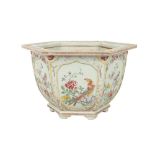 A CHINESE HEXAGONAL FAMILLE ROSE JARDINIERE.