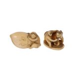 λ TWO IVORY NETSUKE OF MONKEYS.