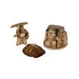 λ THREE IVORY NETSUKE.