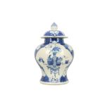 A CHINESE BLUE AND WHITE BALUSTER VASE AND COVER.