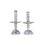 A PAIR OF CHINESE BLUE AND WHITE 'DRAGON' CANDLESTICKS.