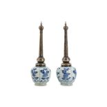 A PAIR OF CHINESE BLUE AND WHITE METAL-MOUNTED ROSE WATER SPRINKLERS.