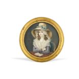 FRENCH SCHOOL (19TH CENTURY) Portrait miniature of a Lady, wearing a large straw hat adorned with