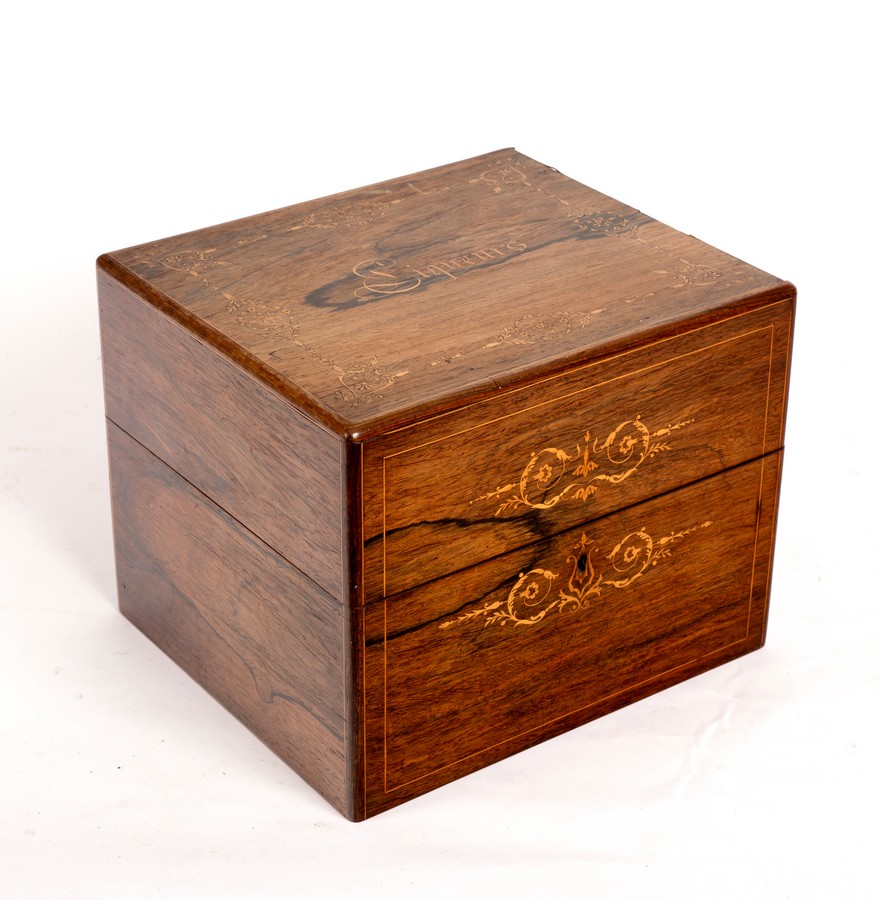 A Victorian rosewood and inlaid decanter box, the cover inlaid Liqueurs, - Image 2 of 2