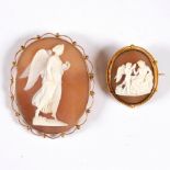 A Victorian shell cameo brooch, depicting an angel in yellow metal frame,