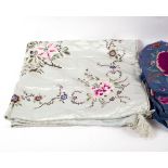 A Cantonese silk embroidered bedspread and a Cantonese silk embroidered tablecloth