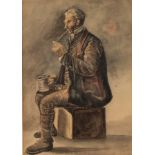 FHR/Man Smoking a Pipe/inscribed on reverse/watercolour,