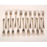 Eighteen Hanoverian pattern silver dessert forks, Richard Crossley, various dates circa 1805,