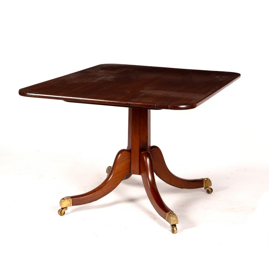 A Regency mahogany rectangular table on an octagonal tapered column and quadruple support, - Image 3 of 7