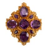 An amethyst set brooch, converted from a Victorian clasp,