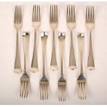 Five George III silver table forks, Richard Crossley, circa 1802, crested,