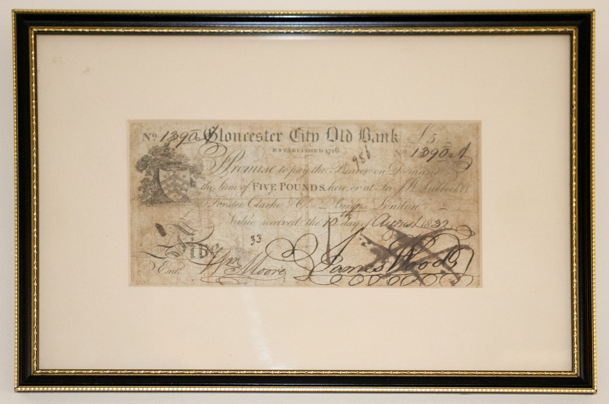 LOT WITHDRAWN A Gloucester City Old Bank five pound note No 1390, signed by Jemmy Wood, - Image 2 of 2