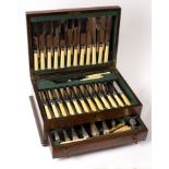 A canteen of silver plated cutlery comprising twelve table forks, twelve dessert forks,