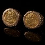 Two Edward VII half sovereigns, 1905/1906, each mounted as a ring in 9ct yellow gold, size P,